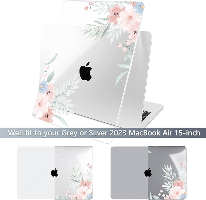 Batianda Premium Case for New MacBook Air 15 inch 2025 M4 2024 2023 with M3 M2 Chip Model A3114 A2941, Designed Protective Plastic Hardshell & Keyboard Cover & Screen Protector, Watercolor Floral