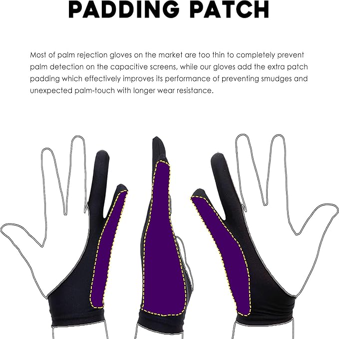 AKX Artist Glove, Palm Rejection Drawing Glove for Graphic Tablet, iPad - Smudge Guard, 2-Finger, Good for Left and Right Hand (Black, Xsmall, 2 Pack)