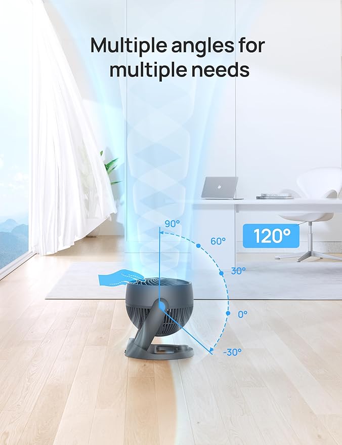 Dreo Desk Fan, 12-Inch Air Circulator Fan for Bedroom, 70ft Powerful Airflow, 120° Tilt Adjustment, 28dB Ultra-Quiet, 3 Speeds Small Table Fan for Whole Room, Home, Office