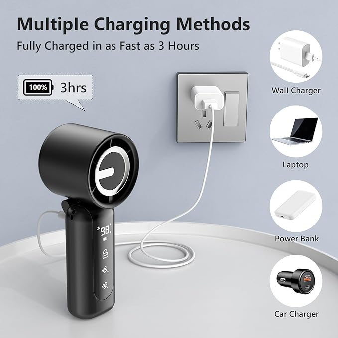 Portable Handheld Mini Fan,Speed(1-100) Adjustable Turbo Personal Fan,4000mAh Battery Rechargeable,AI Digital Display,Gifts for Women Men Camping Travel Summer Outdoor