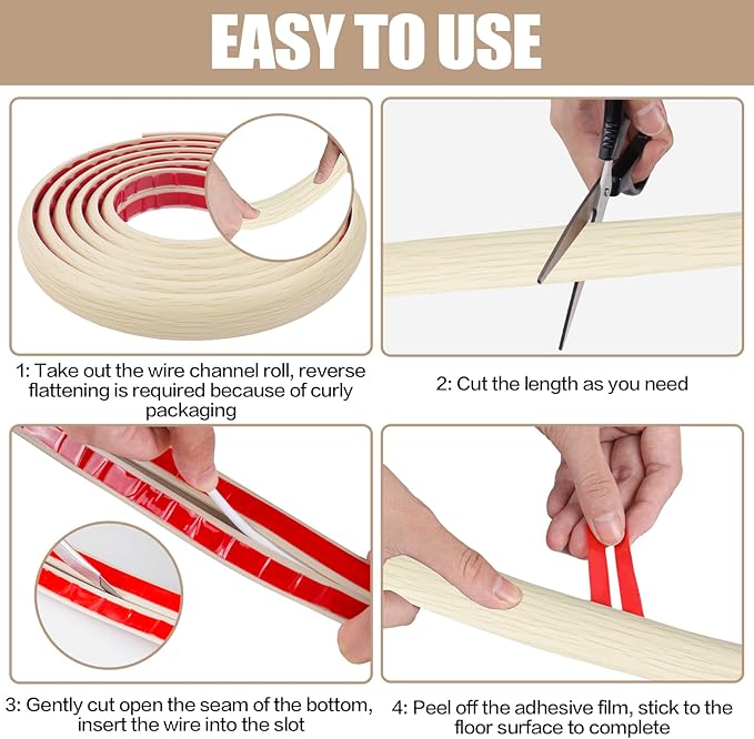 Floor Cord Cover Self Adhesive Cord Hider,3.3FT Cable Management, Extension Strip Protector for Wires, Prevent Cable Trips for Offices, Gyms, Exhibitions Cavity:0.51"(W) x 0.3"(H) Yellow Wood