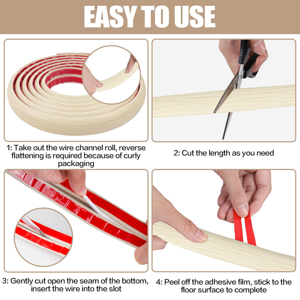 Floor Cord Cover Self Adhesive Cord Hider,10FT Cable Management, Extension Strip Protector for Wires, Prevent Cable Trips for Offices, Gyms, Exhibitions Cavity:0.51"(W) x 0.3"(H) Yellow Wood