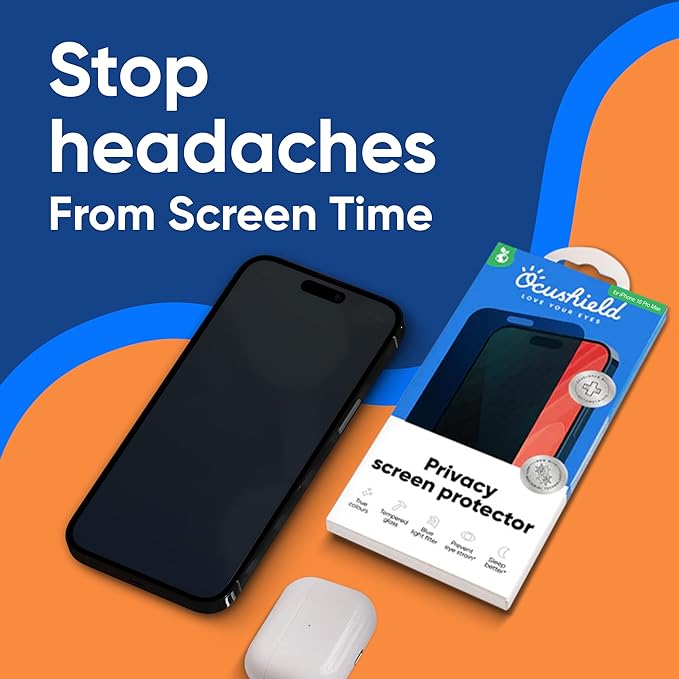 Ocushield Privacy Screen Protector for iPhone – Anti-Spy Tempered Glass, Blue Light Filter, 95% Transparency, Bubble-Free Install, Scratch-Resistant, Case Friendly