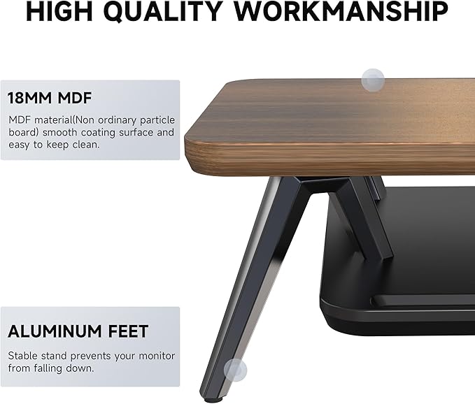 Fenge Monitor Stand Riser, Wooden Desk Shelf with 2-Tier Storage