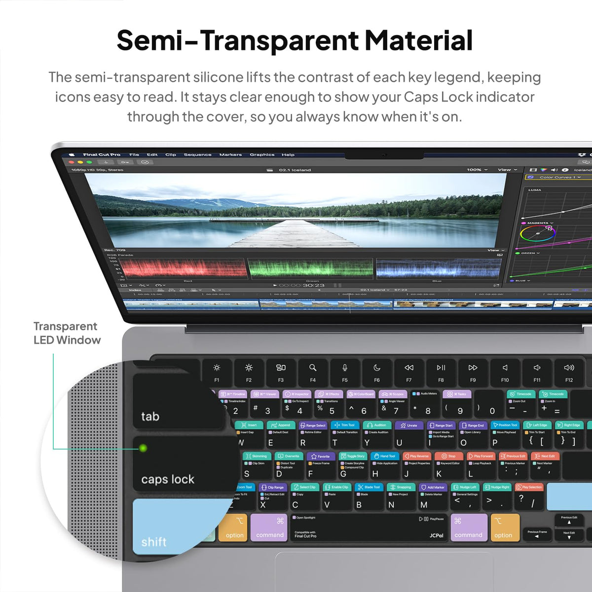 JCPal Final Cut Pro Shortcut Guide Keyboard Cover for MacBook Pro/Air/Neo