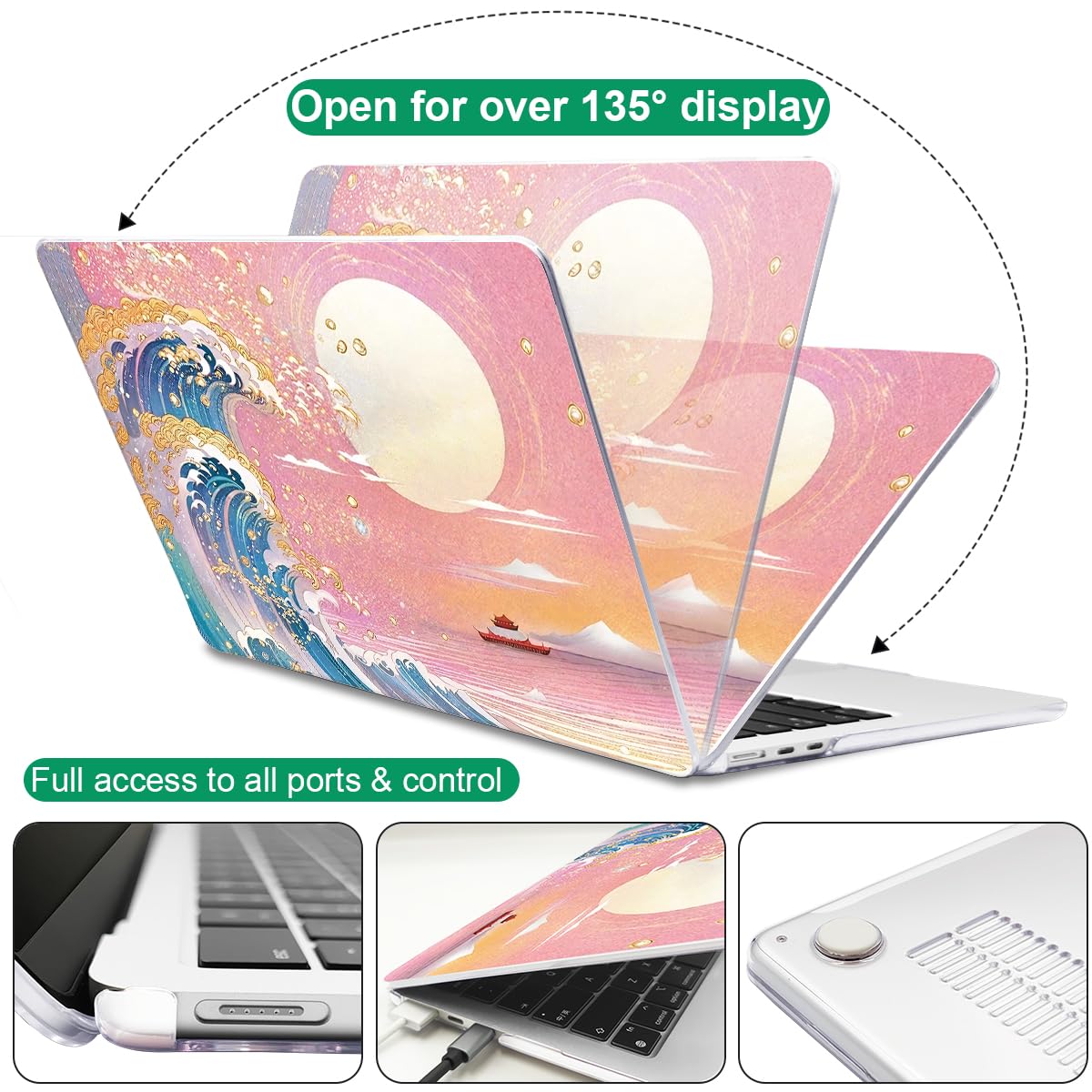 LCMOCICO for MacBook Air 13 Inch Case 2026 2025 2024 2023 2022 Release M5 A3449 M4 A3240 M3 A3113 M2 A2681, Scratch Resistant Plastic Hard Shell Case for MacBook Air 13.6 M5, Sunset Glow Waves