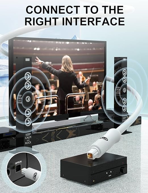 EMK White Optical Audio Cable [11ft/3.6M] - Digital SPDIF Toslink Fiber Optic Cable for Sound Bar, TV, Home Theater, Blu-ray Player - White, High-Speed, Low-Loss, Gold-Plated Connectors