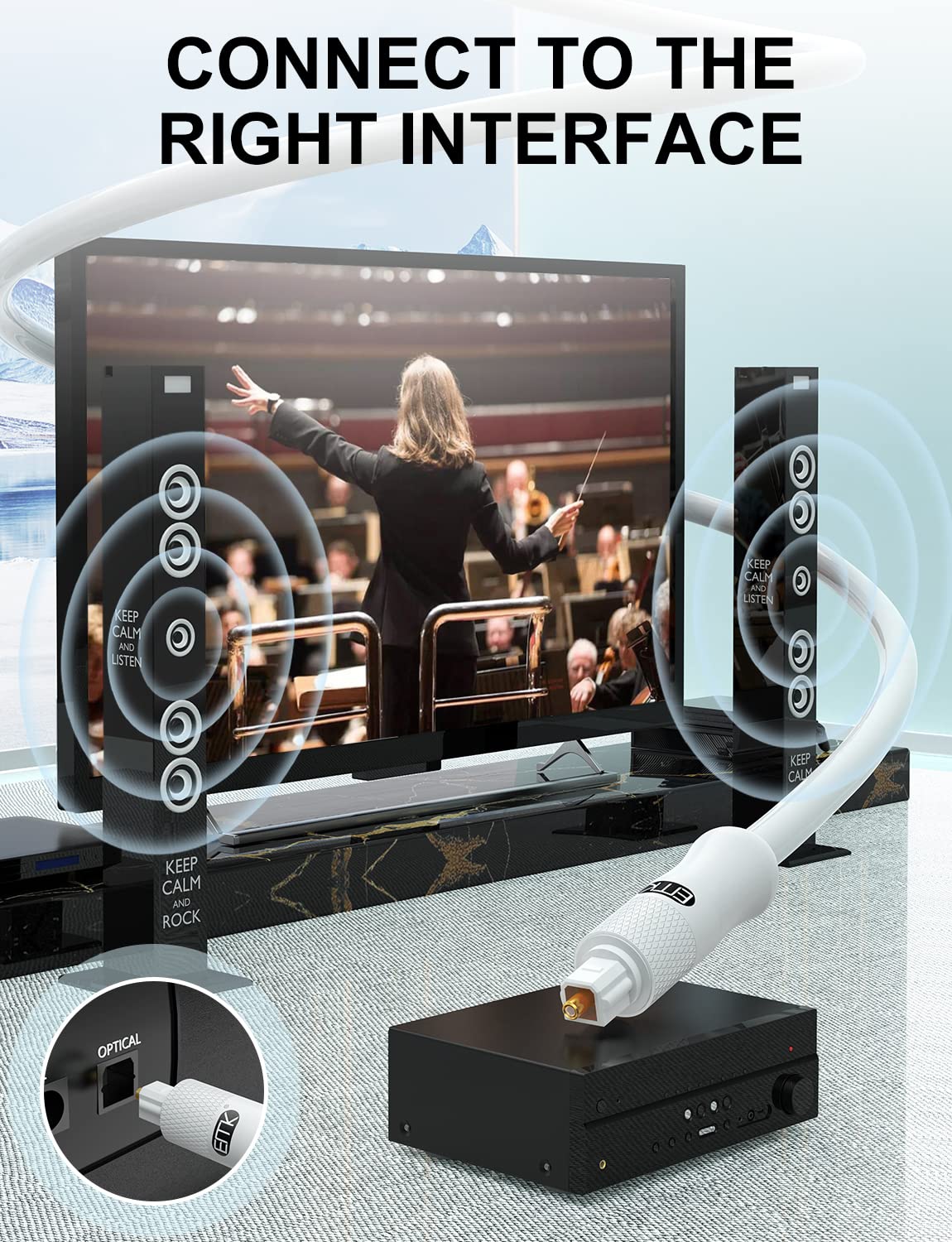 EMK White Optical Audio Cable [15ft/5M] - Digital SPDIF Toslink Fiber Optic Cable for Sound Bar, TV, Home Theater, Blu-ray Player - White, High-Speed, Low-Loss, Gold-Plated Connectors