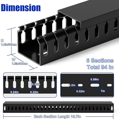 1.4"H x 1.6"W Cable Raceway, 99in Under Desk Wire Management Channel, Black