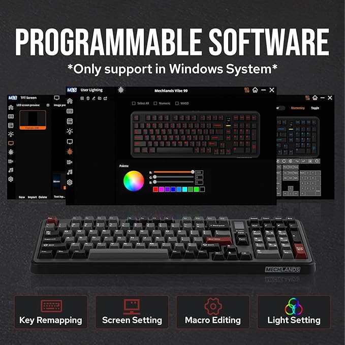 Vibe99 Wireless Gaming Keyboard with 1.06'' Screen, 96% Hot Swappable Creamy Mechanical Keyboard with Gasket Structure, BT5.0/2.4GHz/USB-C, 5-Layer Padding, RGB, NKRO for Win/Mac (Black)