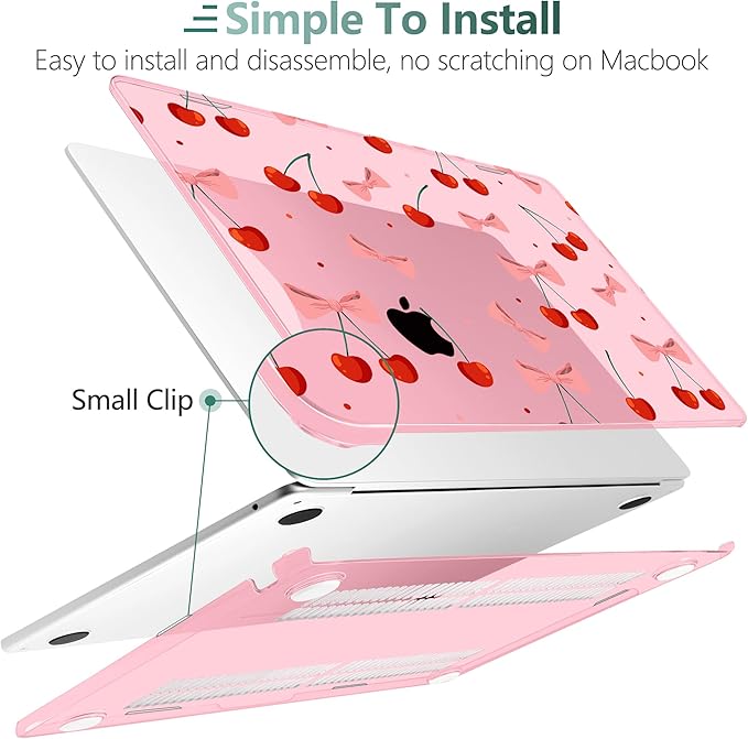 TWOLSKOO Compatible with M4 MacBook Air 13.6 inch Case 2025-2022 Release M4 A3240 M3 A3113 M2 A2681, Plastic Hard Shell & Keyboard Cover & Type C Adapter & Screen Protector, Cute Cherry