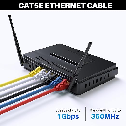 Cat5e Ethernet Cable 125 FT, Cat 5e Internet Cable, Blue Snagless Patch Cord, Flexible, Network, LAN, PoE, Standard RJ45 Connector for PC, Server, Router, Modem, TV, PS5 - with 15 Cable Ties