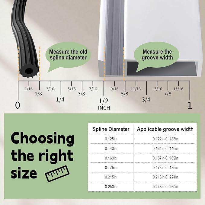 FLYZZZ Screen Spline 0.170" x 25' Spline for Window Screen Door Repair, Round，Black，Suitable for Regular Groove Width 0.173''-0.185''