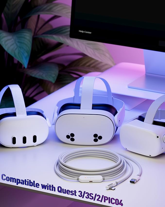 Maxonar VR Charging Link Cable 16FT (Next-Gen Chip) Compatible with Meta Quest 3S/Quest 3/Oculus Quest 2/Pico 4 Accessories and PC/SteamVR, Awesome Gift-5Gbps USB 3.0 to USB C Cable-White