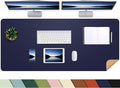 Leather Desk pad Protector, Large Desk mat with Natural Cork & PU Leather,Mouse pad,Non-Slip Office Desk Mat,Waterproof Desk Writing Pad for Office and Home (47in*23.7in, Blue)