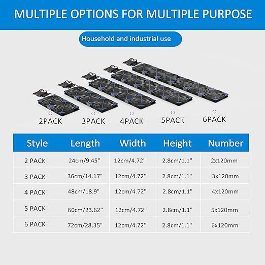 120mmx6 720mm Adjustable Computer PC Vent Fans 3V-12V Speed Controller for Flexible Arrange Cabinet Rack Space Window Wall Server Mining Rig Chicken Coop Exhaust Cooling