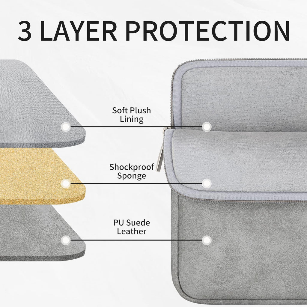 RAINYEAR 11 Inch Laptop Sleeve PU Suede Leather Case Padded Cover, Gray