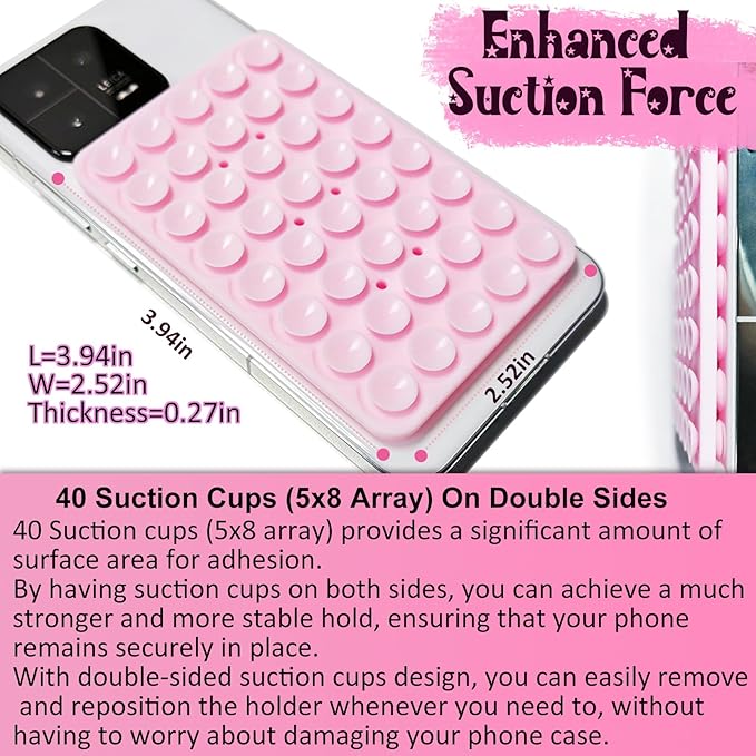2 Pack Silicone Suction Cup Phone Case Mount Double Sided, Hands-Free Strong Grip Silicon Phone Holder, Non Slip Phone Accessories for Selfies and Videos (Light Pink)