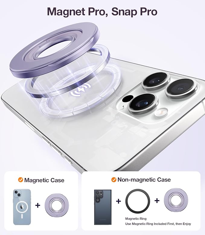 TORRAS 2025 Upgrade [Dual-Ring] Fit for MagSafe Phone Grip Ring Holder [Dual-Ring] Compatible with MagSafe Kickstand Magnetic for iPhone 16/15/14/13/12/11 Samsung, Google Accessories, Purple