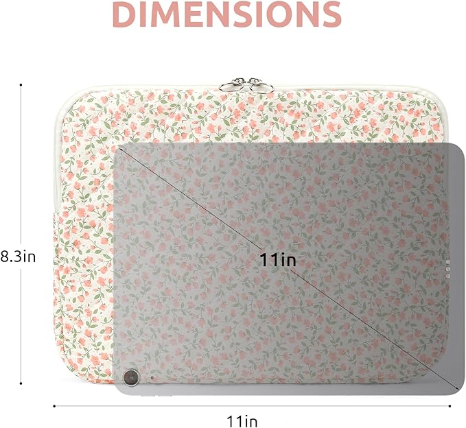 Puffy Laptop Sleeve 13-15.6 Inch Cute Quilted Laptop Protective Case Padded Floral Computer Sleeve for MacBook (B-Pink, 11 Inch)