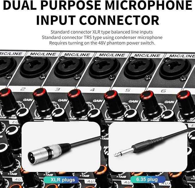 Depusheng MX16 16 Channel Sound Mixer Audio Mixing Console 48V 256DSP Professional USB PC Play Record Podcast Live Broadcast (US MX16)