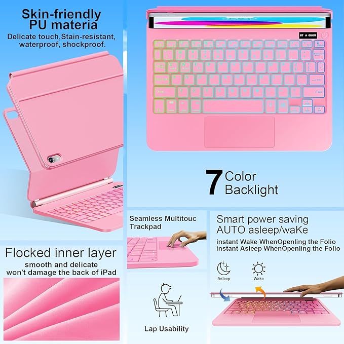 for iPad 11th (A16) & 10th Generation Case with Keyboard – Magic-Style Magnetic – Floating Cantilever Stand - Multi-Touch Trackpad Keyboard Case for iPad 11 inch 2025&10th Gen 10.9 inch (Pink)