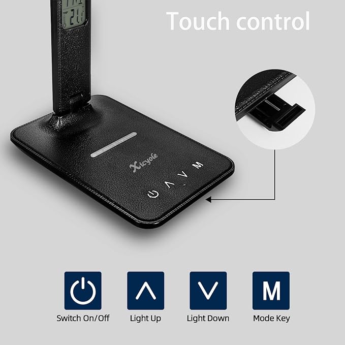 Desk lamp,LED Lamp with Wireless Charger,USB Charger Port,Touch Control,3 Color Modes,5 Brightness Levels,Eye-Protecting Table Lamp,Led Lights for Bedroom,Home,Office,Black
