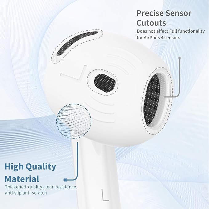 [5 Pairs] for AirPods 4 Ear Tips Covers Sport Anti Slip Anti Scratche Skin Soft Silicone Eartip AirPods 4 Gen Earbuds Accessories Compatible with Apple AirPods 4th Generation (White)