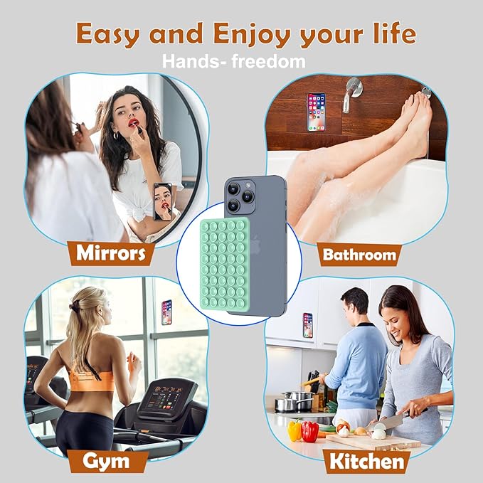2PACK Silicone Double Sided Suction Phone Case Mount, Detachable Hands Free & Strong Grip Holder for Selfies & Videos, Compatible iPhone Android (Turquoise, 2Pack 40 Suction Cups)
