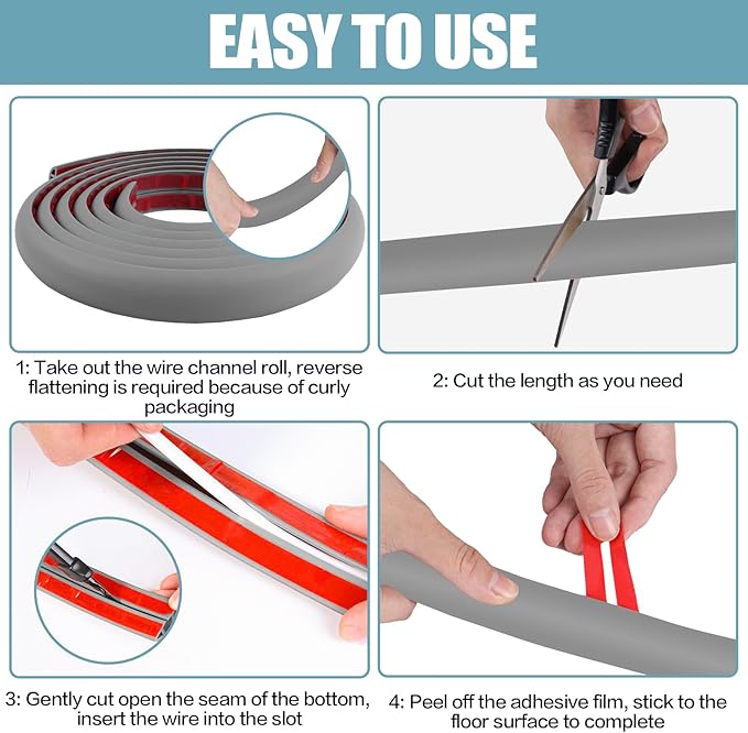 Floor Cord Cover Self Adhesive Cord Hider,20FT Cable Management, Extension Strip Protector for Wires, Prevent Cable Trips for Offices, Gyms, Exhibitions Cavity:0.39"(W) x 0.27"(H) Gray