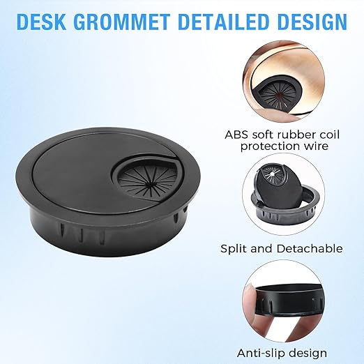Desk Grommet 2-3/8" (60 mm), Desk Cord Hole Cover, Cable Grommet Metal Zinc Alloy Materilal, Desk Hole Grommet for Office and Home Table Cable, Detachable Cable Cord Organizer (Brushed Silver 2 Pcs)