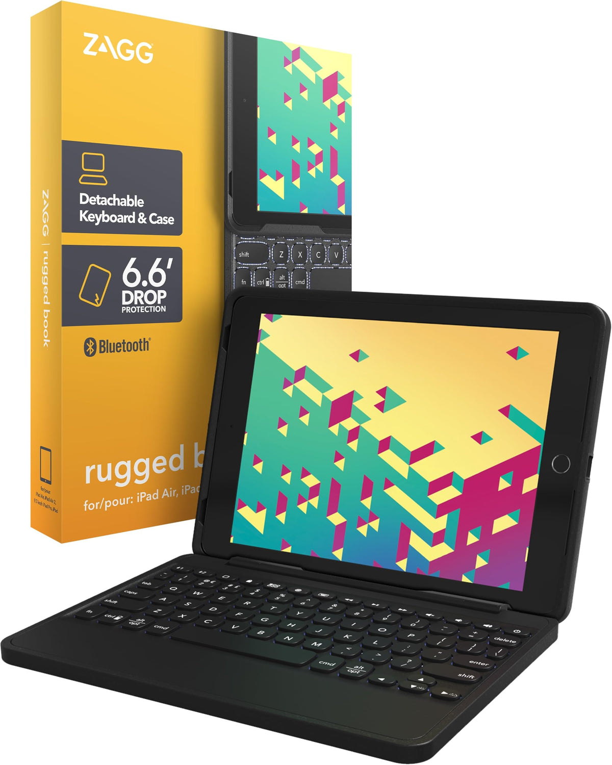 ZAGG Rugged Book iPad 11" (A16)/ 10.9" (Gen 10) Case - Durable Wireless Keyboard Case, Military-Grade Drop Protection, Multi-Device Pairing, Detachable Backlit Keyboard, Black