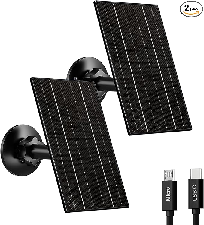 Zivif 4W Solar Panel for Security Camera, Solar Panel Charger with USB & USB-C Cable, Compatible with Rechargeable Battery Powered Cameras, 360° Adjustable Mount (2 Pack)