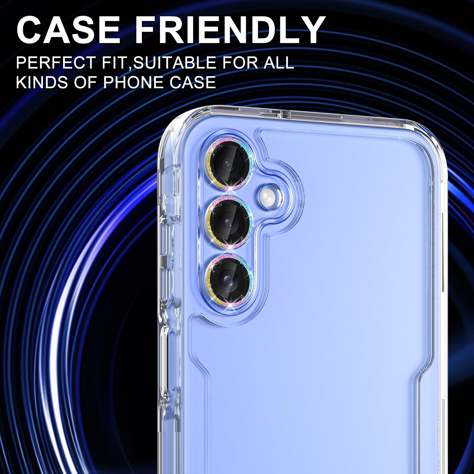 Avocase for Samsung Galaxy A35 5G Camera Lens Protector, Individual Metal Ring Tempered Glass Lens Cover, [Strong Adsorption] Scratch Resistant Ultra-Thin HD Clear Lens Cover, 1 Set-Colorful Sparkly