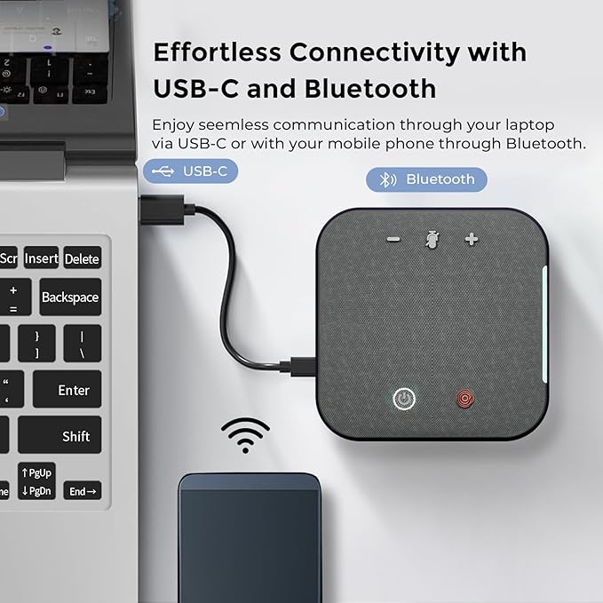 Conference Speaker and Microphone, USB C & Bluetooth Speakerphone for Computer, Laptop Speakers with mic, 360° Voice Pickup, AI Noise Reduction, 20H Call Time, Online Meetings
