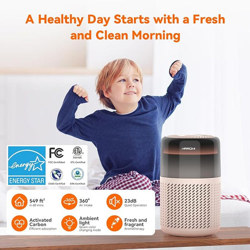 AIRROMI HEPA Air Purifier for Bedroom&Home,Pet Air Purifier for Home Pets,Removes Pet Odor,Cat Litter Smell,Dust,Quiet Room Air Purifier with Scents,360°Air Cleaner,A2005 Creamy Beige
