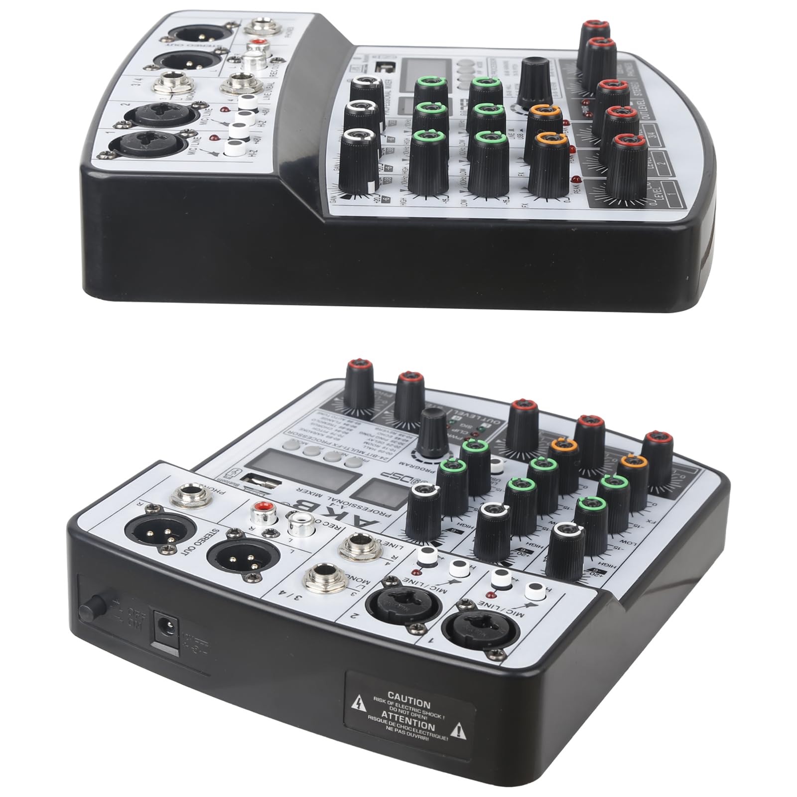 Dj Mixers 4 Channel Audio Mixer Sound Board with Bluetooth, Usb Audio Interface with 48V Phantom Power Sounds Mixer Board with 99 DSP FX Reverb Delay Effect