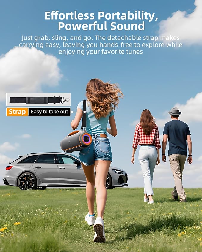 Portable Bluetooth Speakers Wireless, 200W Peak Loud Sound and Deep Bass for Party, IP65 Waterproof Outdoor Speaker w/ 2*Subwoofer/Tweeter/DSP/Bass Boost/Fast Charging/TWS/TF/USB/AUX, 24H Playtime
