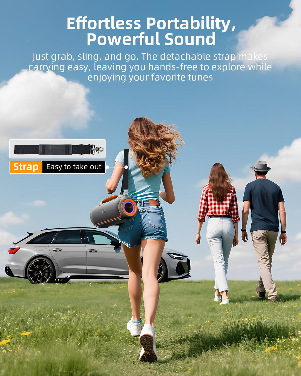 Portable Bluetooth Speakers Wireless, 200W PEAK Outdoor Speaker w/2.0 Bass