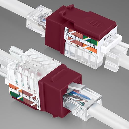 Everest 45° Angled RJ45 Cat6A Keystone Jacks 10-Pack in Red - Slim Profile Female RJ45 Connectors - Cat 6A Keystone Jack - Compatible with 45° Angled Speed Termination Tool - 45Term (B0BL3GS7ZY)