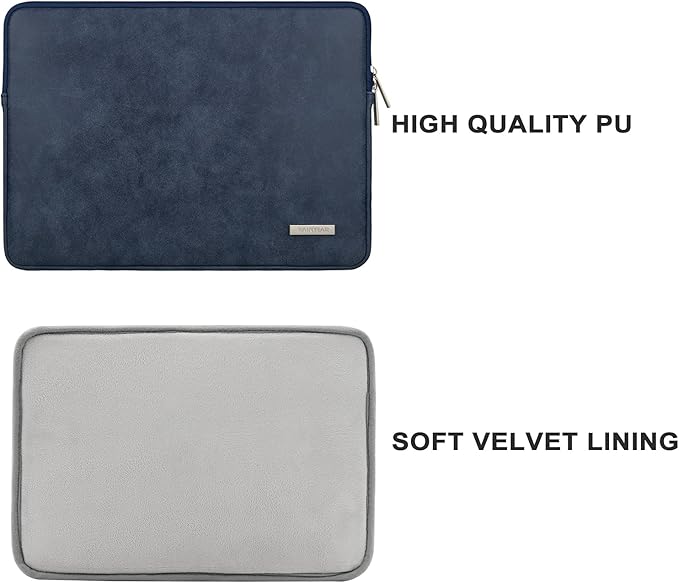 RAINYEAR 13 Inch Laptop Sleeve PU Suede Leather Case Protective Cover Water Resistant Bag Compatible with 13.3 Notebook Computer Chromebook,14" MacBook M1 M2 M3 M4,13.5 Surface Laptop(Deep Blue)