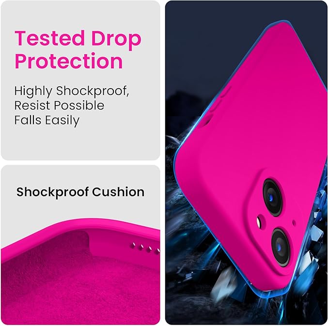 FireNova Designed for iPhone 14 Case, Silicone Upgraded [Camera Protection] Phone Case with [2 Screen Protectors], Soft Anti-Scratch Microfiber Lining Inside, 6.1 inch, Hot Pink