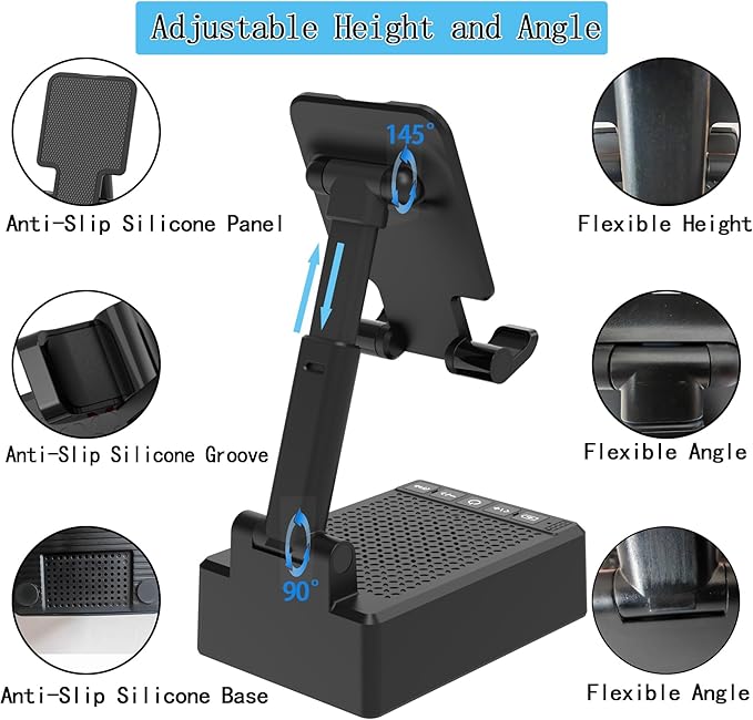 Birthday Gifts for Men,Cell Phone Stand with Wireless Bluetooth Speaker and Antislip Base HD Surround Sound for Home and Outdoors with Bluetooth Speaker for Desk Compatible with iPhone (Black)