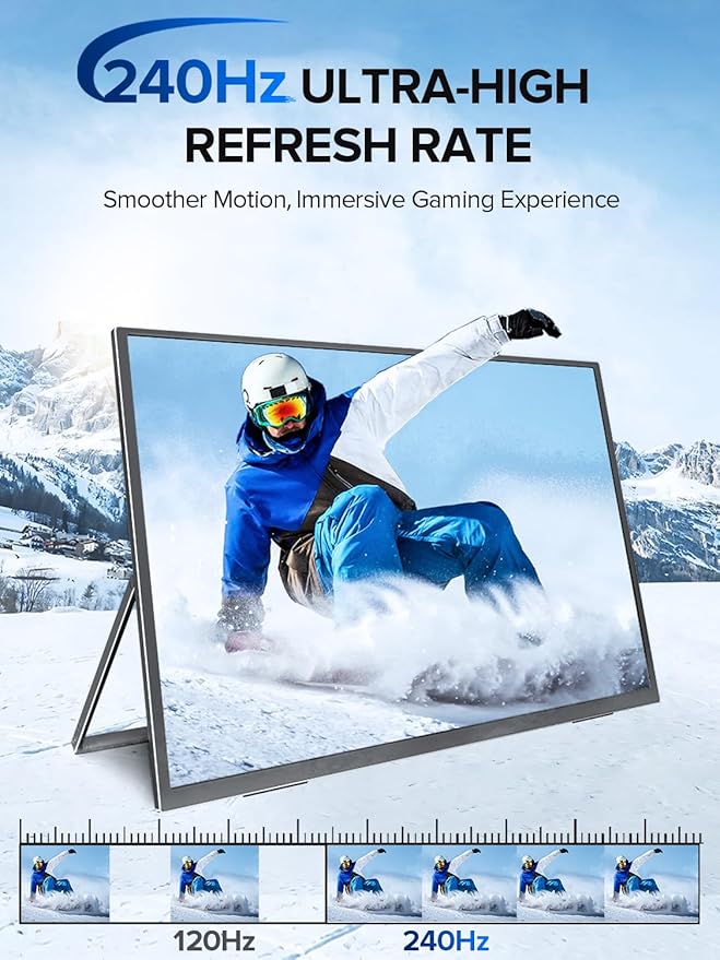 UPERFECT 24.5" Portable Monitor 240Hz Gaming Monitor 1200:1 Contrast FreeSync 1ms Fast IPS Large Screen, Built-in 180° Adjustable Stand/VESA, USB-C HDMI Second Screen for Laptop, Phone, Game Console