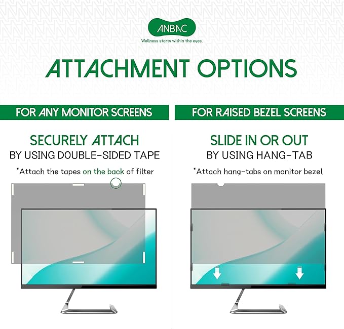 26 Inch Desktop Privacy Screen Shield for 16:10 Wide Monitor - Anti Glare Computer Privacy Screen Cover | Blue Light Blocking Screen Protector | Scratch Resistant UV Filter | Attachment Type