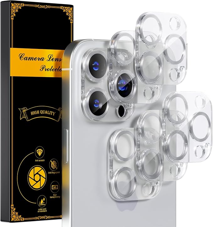 beuxece for 6 Pack iPhone 16 Pro/iPhone 16 Pro Max Camera Lens Protector [Drop Protection] [Case Friendly] [Easy Installation] 9H Tempered Glass Camera Screen Protector Cover, CD Silver