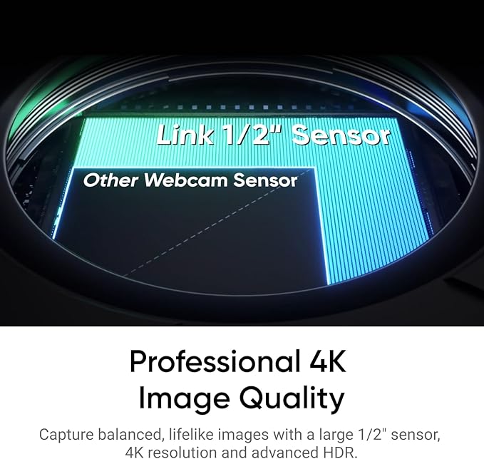 Insta360 Link 2 - PTZ 4K Webcam for PC/Mac, 1/2" Sensor, AI Tracking, HDR, AI Noise-Canceling Mic, Gesture Control for Streaming, Video Calls, Gaming, Works with Zoom, Teams, Twitch & More