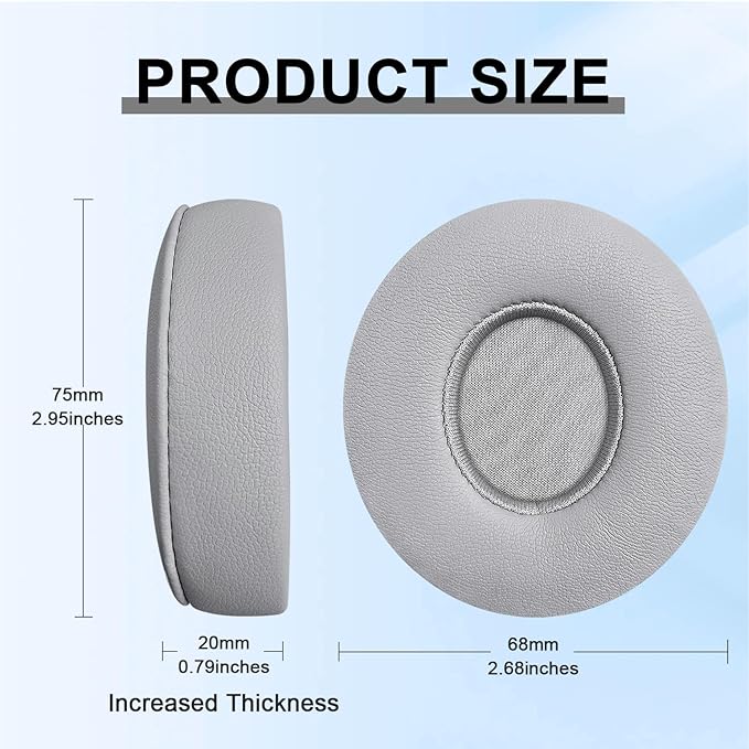 Replacement Ear Pads for Beats Solo 2 & Solo 3 Wireless On-Ear Headphones, Ear Cushions, Headset Earpads, Ear Cups Cover with Soft Protein Leather (Grey)