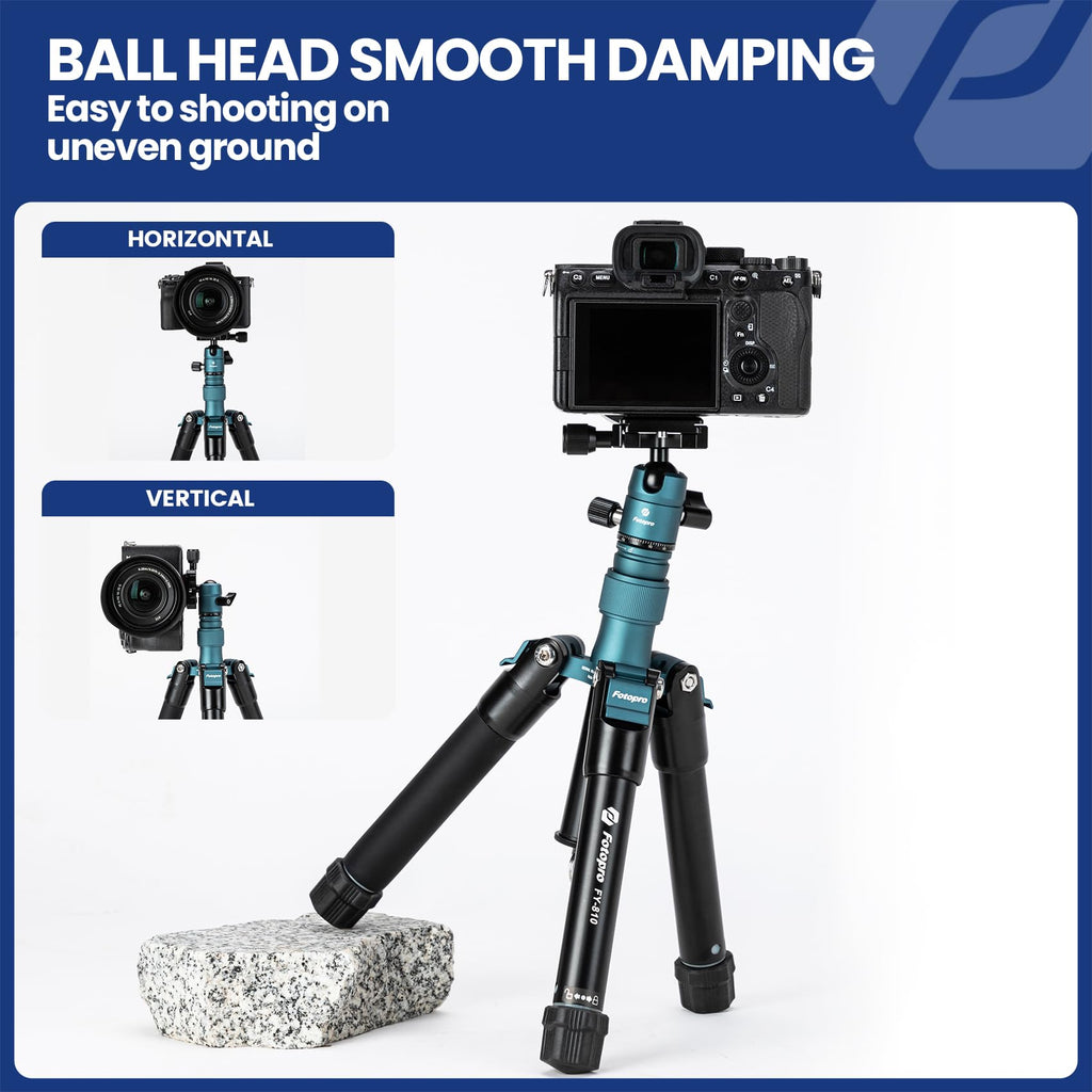 Fotopro Mini Tripod with Ball Head Phone Mount Detachable Selfie Stick Folded only 8.6" Max Load up to 6.6 lbs FY-810 Blue