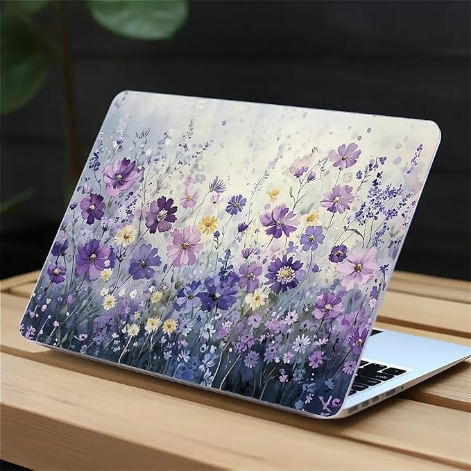 Compatible with MacBook Air 13.3 13.6 Inch Case 2022 2021 2020 2019 Plastic Hard Shell Case Cover,13.6 Air (A2681) M2 2022, Purple Wildflowers